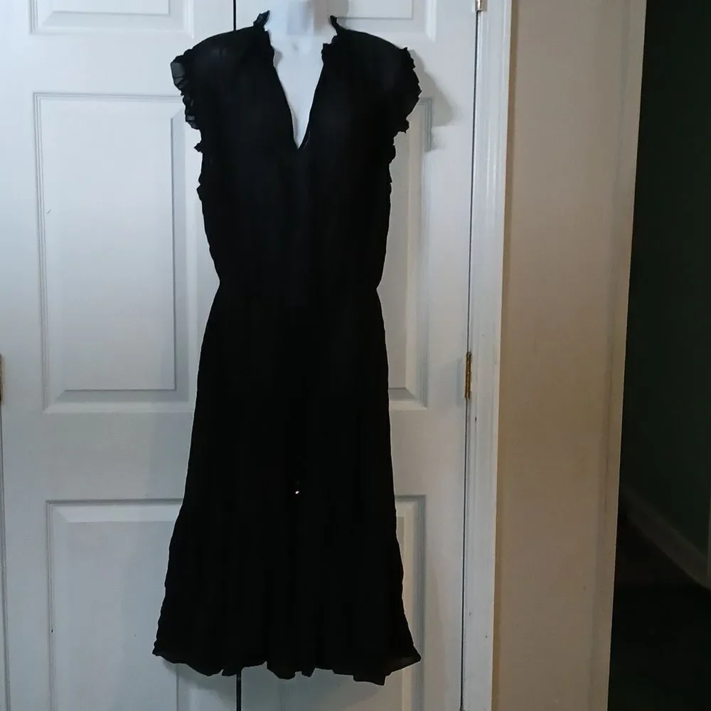 Banana Republic Black Flounced-Hem Midi Dress  Sz L NWOT